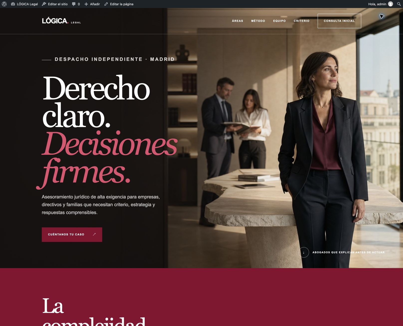 Portada de la demo web LÓGICA Legal para un despacho de abogados