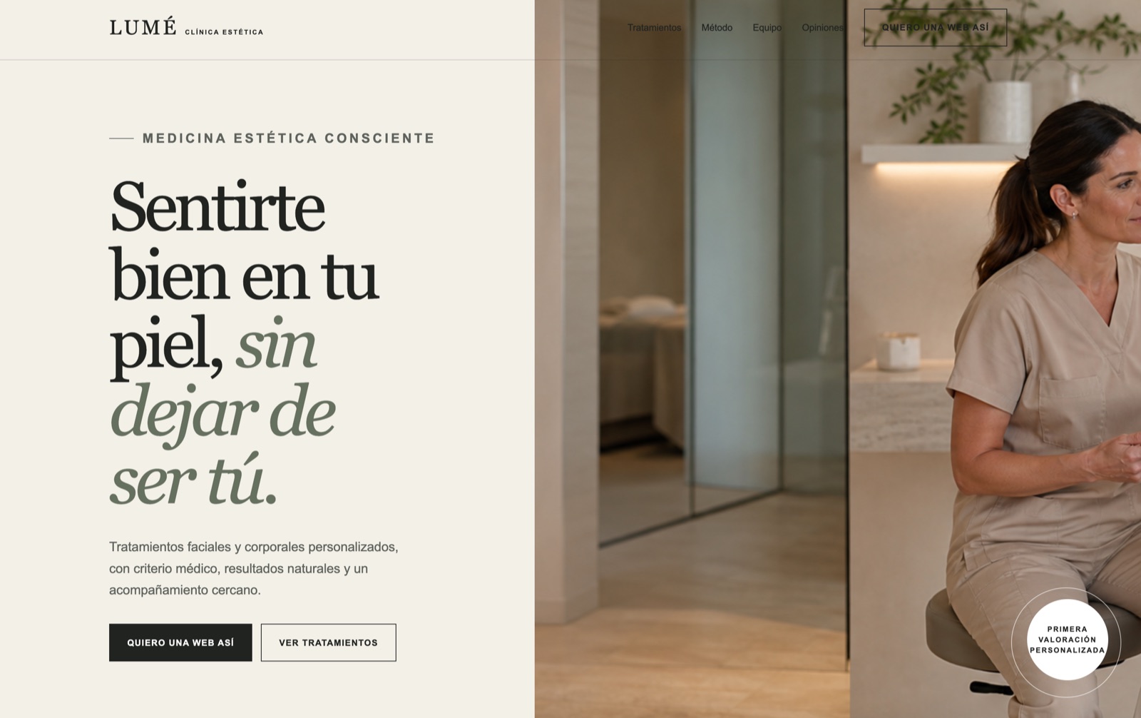 Portada de la demo web LUMÉ para una clínica estética