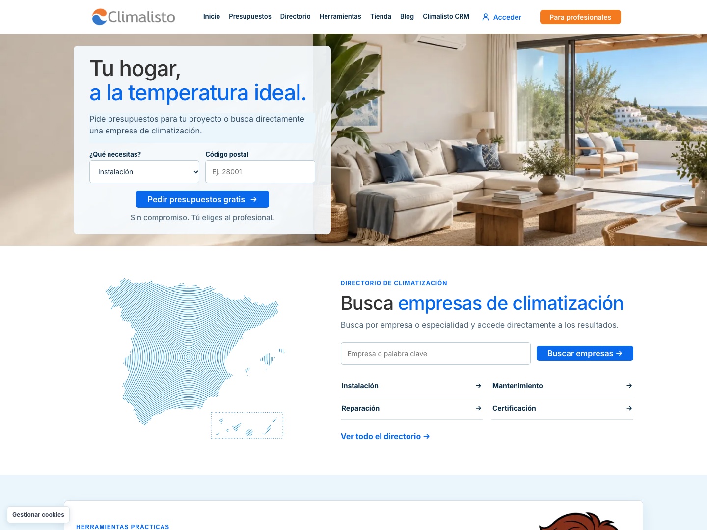 Portada de Climalisto: solicitud de presupuestos y búsqueda de empresas de climatización